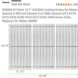 3-Pack 18.7" Cooking Grates for Weber Genesis II 400 Grill Replacement NEW 66089